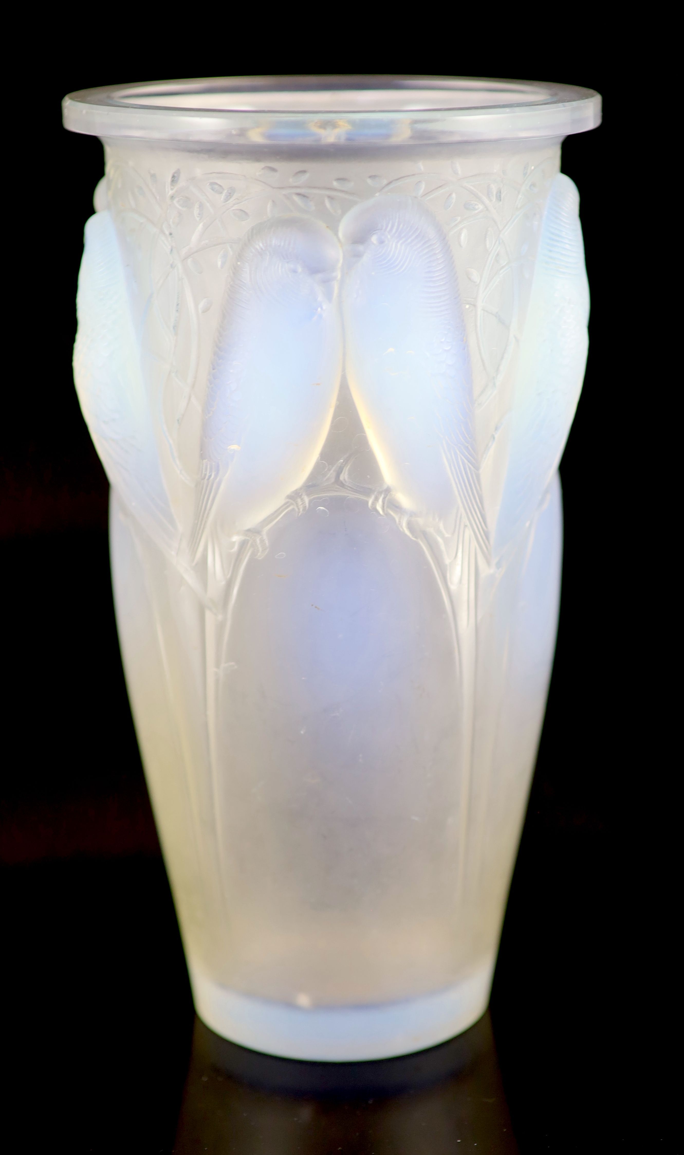 A Rene Lalique Ceylan opalescent glass vase, Marcilhac No. 905, 24cm high